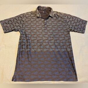 Tiger Woods Collection Golf Polo Shirt Mens Medium Brown & Blue Tropical